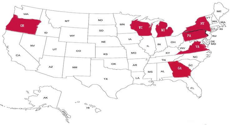 Top 5 America states for pellet plant owners on the map