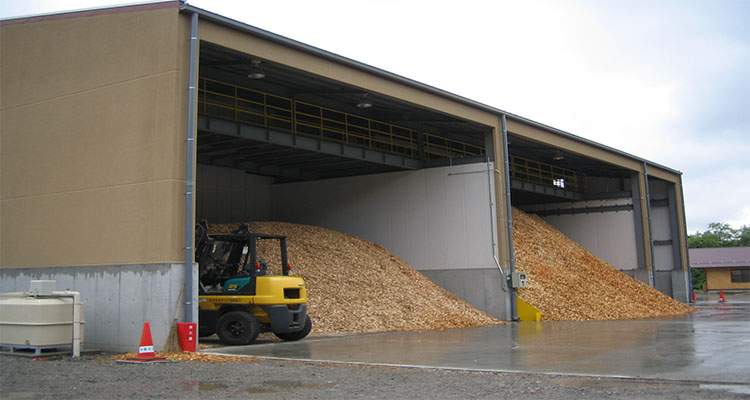 the warehouse of a wood pellet plant