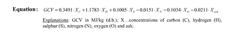 a picture of the gross calorific value equation for biomass pellet