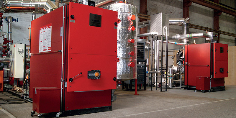 a picture of the pellet boilers in an industrial plant
