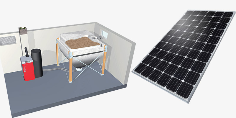 a picture of wood pellet energy supply system and solar photovoltaic cell