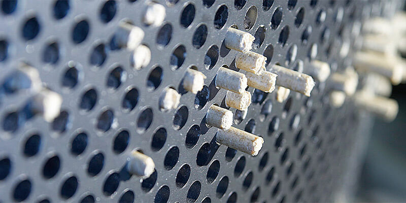 wood pellet coming out of pellet mill die holes